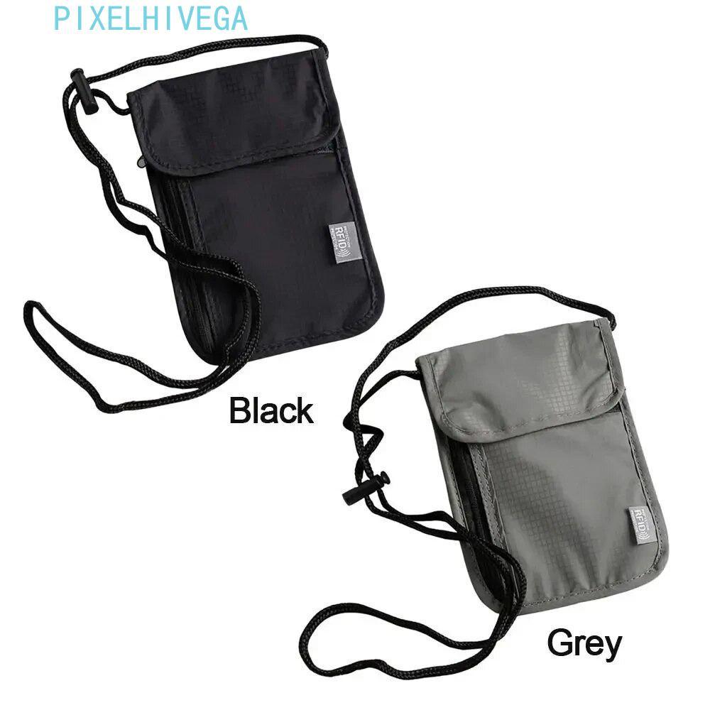 PIXELHIVEGA กระเป๋าสตางค์คอ, Anti-Theft Rfid-Blocking RFID Passport Bag, กระเป๋าหลายกระเป๋าคอแขวนจัด