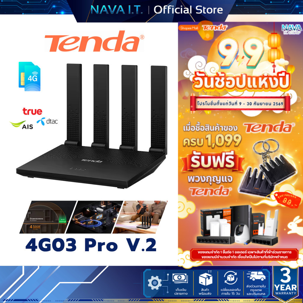 TENDA 4G03 Pro V.2 N300 Wifi 4G LTE ROUTER เราท์เตอร์ใส่ซิม รับประกัน 3 ปี