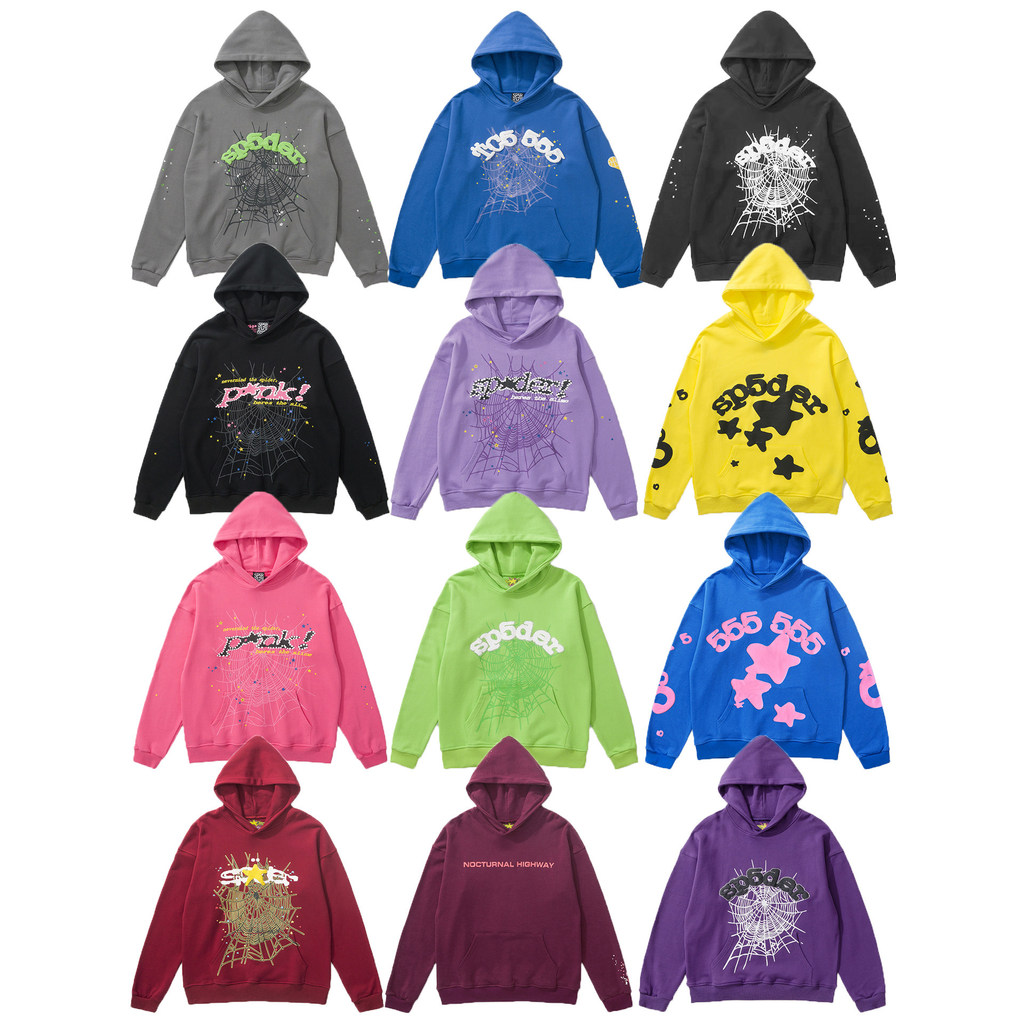 American Street Web Sp5der โฟมพิมพ์ Spider Web 555 หลวมสบายๆ Hooded Sweatshirt Hoodie ผู้ชายผู้หญิงค