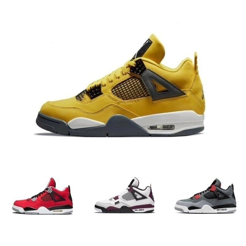 Air Jordan 4 Retro 4 AJ4 Jordan 4th Generation ไฟฟ้าสีดําสีเหลืองผู้ชายผู้หญิงสไตล์เดียวกันกีฬารองเท