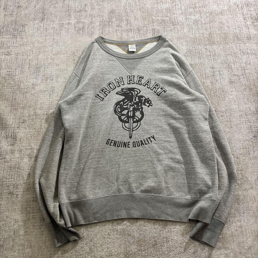 IRON HEART เสื้อสเวตเตอร์ Thermal Lining Vintage Biker Crewneck สีเทา ไซซ์ 42 มือสอง