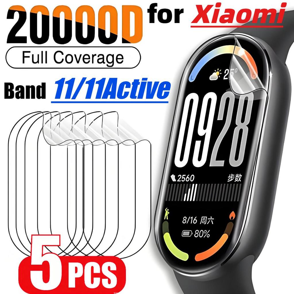 5 PCS Hydrogel ฟิล์มหน้าจอ HD ฟิล์มนุ่มสําหรับ Xiaomi MI Band 11 Band 11Active เต็มหน้าจอ Protector 