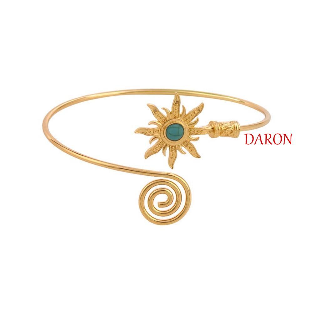 DARON Arm Cuff, Turquoise Alloy Cuff กําไลข้อมือสําหรับผู้หญิง, Simple Sun ยุ้ย Twist Line Wide Open