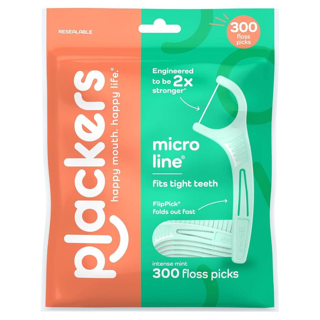 Plackers Micro Line Floss Picks, Intense Mint, 300 Count CNW8