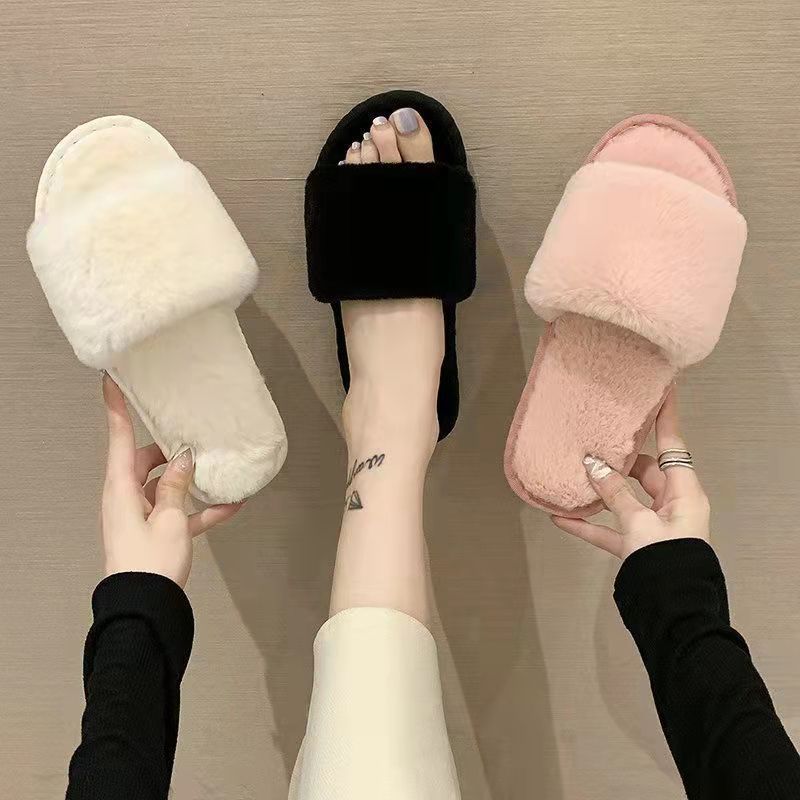 Four Seasons Open-Toe Open-Toe Universal หนาSoled Anti-Slip แบน Furry รองเท้าแตะรองเท้า 26.. 8.18