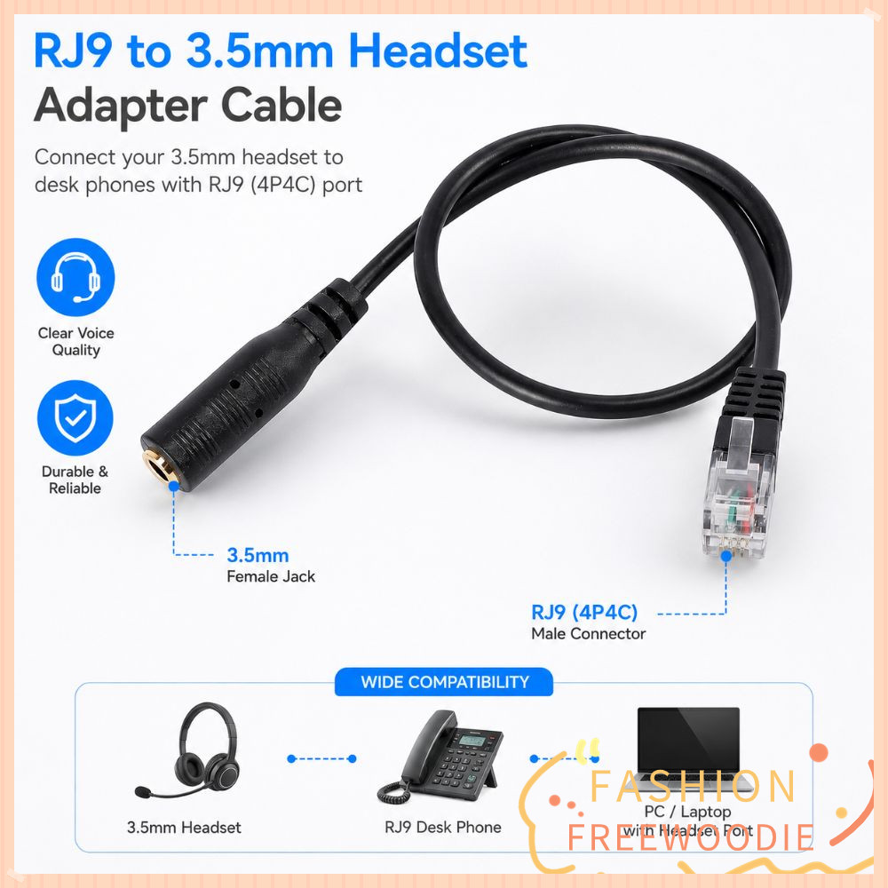 FREEWOODIE RJ9 สายเคเบิลอะแดปเตอร์, 3.5 มม.ถึง RJ9 Universal RJ9 Connector, Professional อะไหล่เปลี่