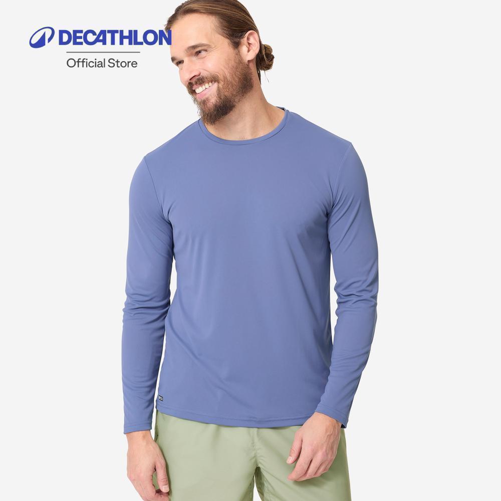 Decathlon Men'S Surfing Water T-Shirt Long Sleeve UV-Protection Top เสื้อโต้คลื่นผู้ชายแขนสั้นป้องกันรังสียูวี - Blue