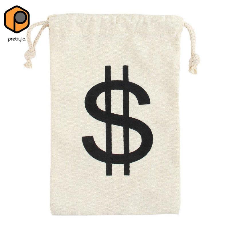 [สวย] Prop เงินบิลปลอมสําหรับตกแต่งงานปาร์ตี้, Dollar Drawstring Bag 17x25cm
