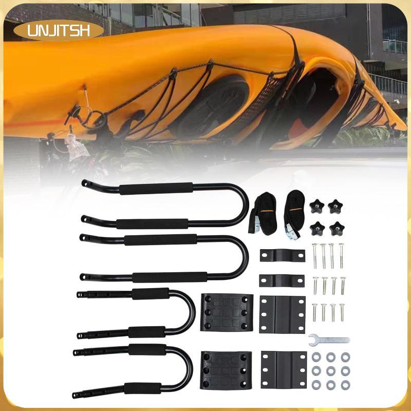 [unjitsh] Kayak Roof Rack Iron J Bar Carrier Holder สีดําประสิทธิภาพสูงขนส่งยานพาหนะสําหรับผจญภัยกลา