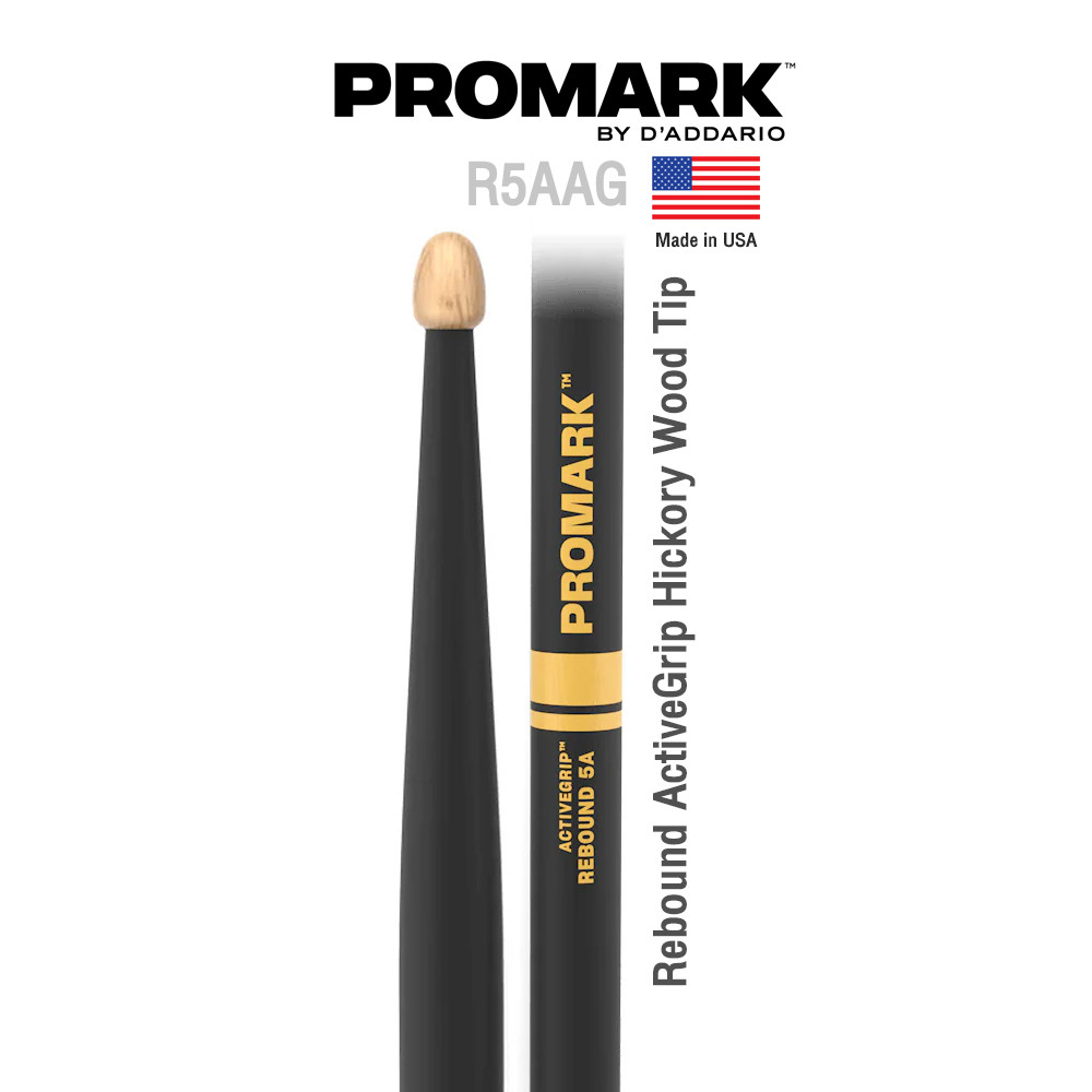 Promark™ ไม้กลอง Rebound 5A ระดับมืออาชีพ มีเทคโนโลยี ActiveGrip™ รุ่น R5AAG ** Designed & Made in USA **