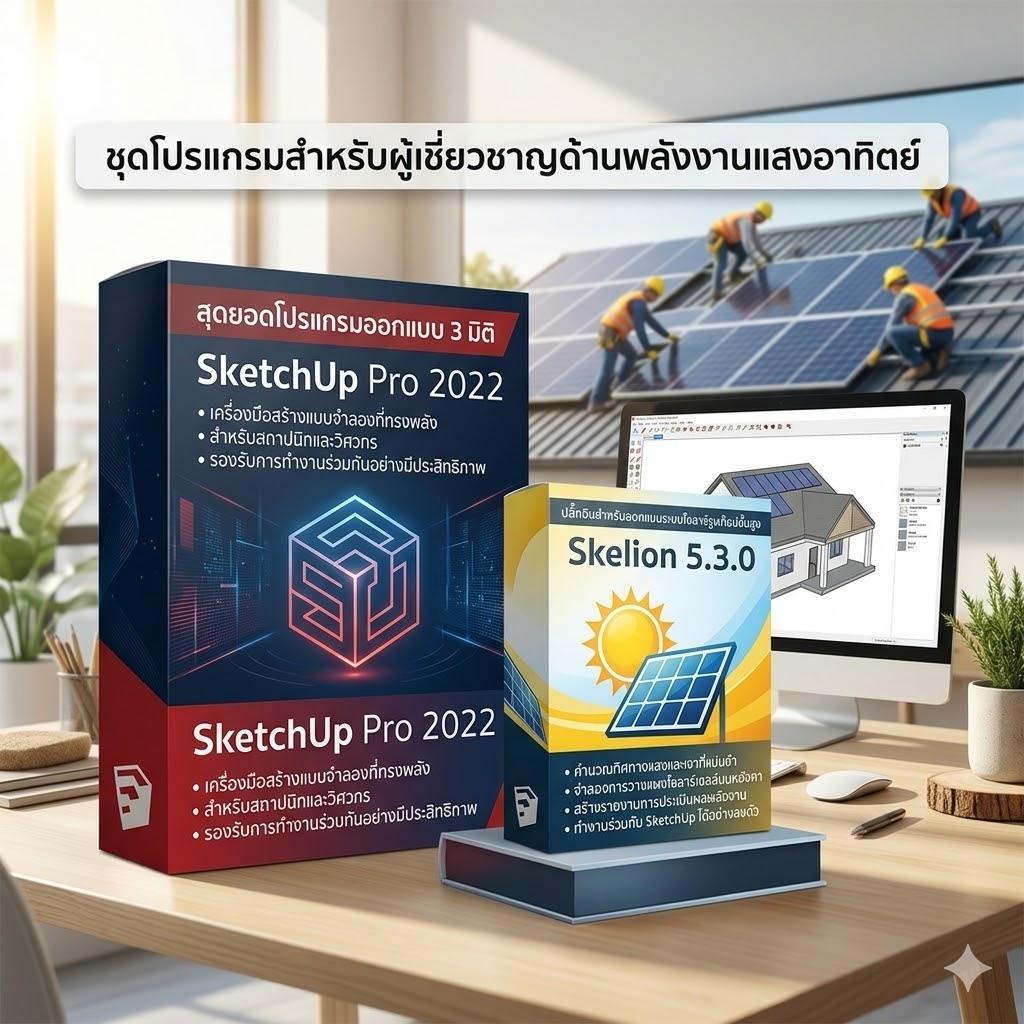 SketchUp Pro 2022 + Skelion 5.3.0 ปลั๊กอินออกแบบหลังคา ติดตั้งแผงโซลาร์เซลล์ (Solar Cell)(รองรับWind