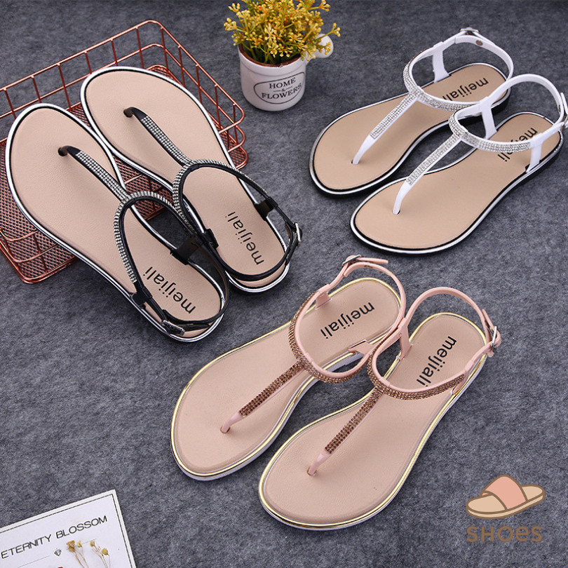 รองเท้าแตะ รองเท้าเเตะรัดส้น รองเท้าแตะผู้หญิง ประดับสายเพชร สไตล์เกาหลี BB001