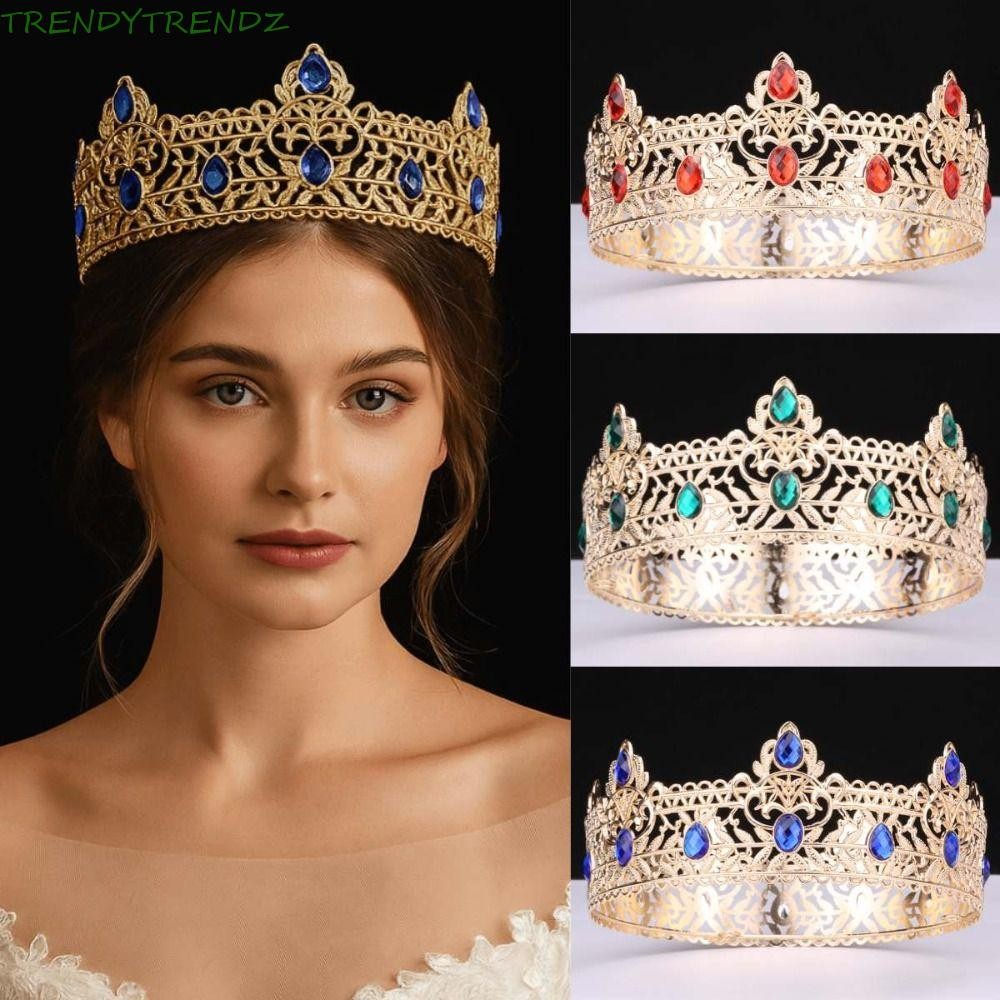 TRENDYTRENDZ มงกุฎประกวดพิสดาร, Luxury Rhinestone King Crown, ประกายสวยรอบ Headpieces เค้ก Topper ผู