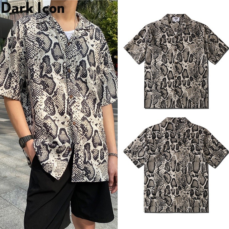 เสื้อแขนสั้นลายงูสไตล์ฮาวายสำหรับผู้ชาย