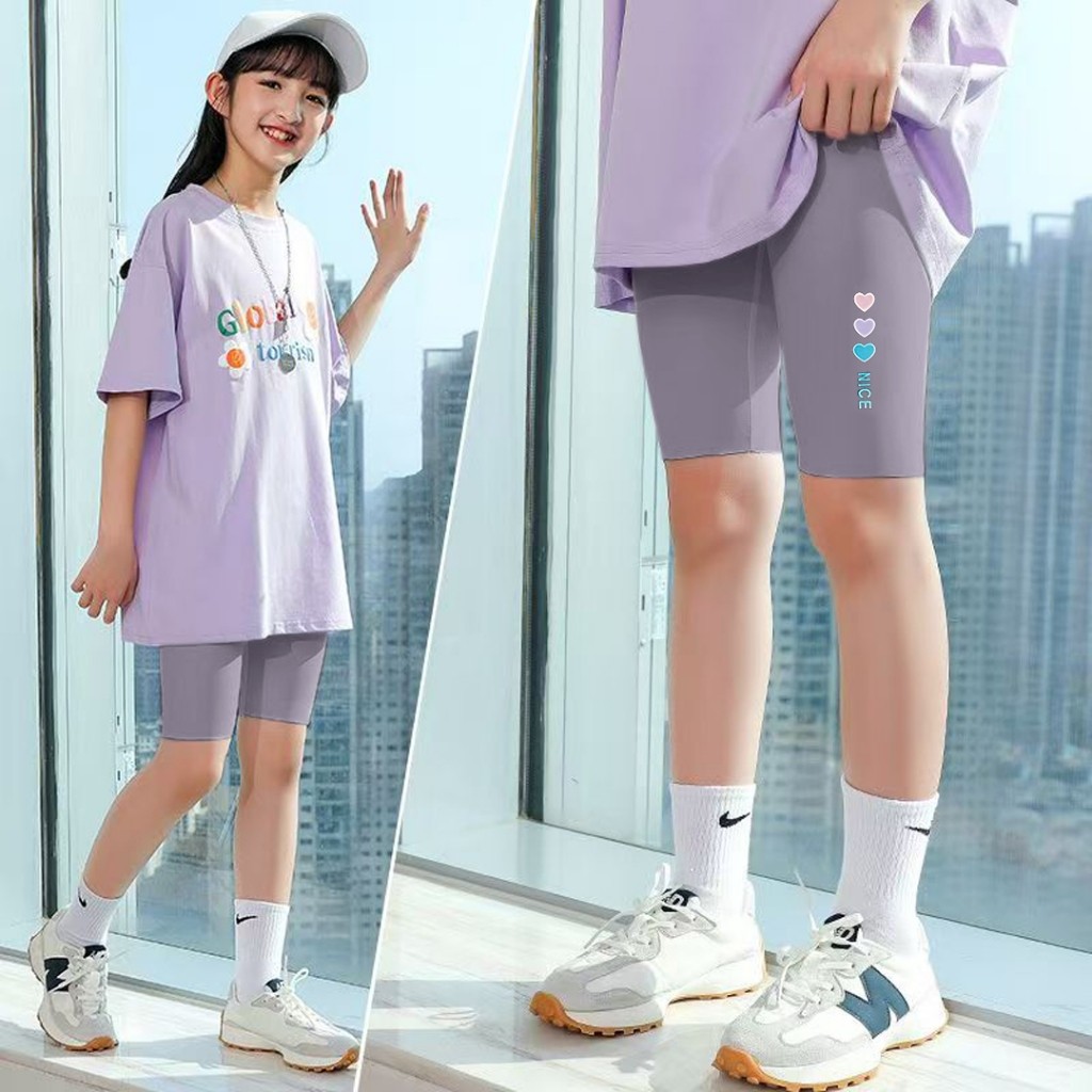 กางเกงขาสั้นแฟชั่นเด็กแบบรัดรูป กางเกงทรงฉลาม ลายพิมพ์รูปหัวใจ วัสดุผ้ายืดผ้าฝ้าย ใส่สบาย เหมาะสำหรับสาวๆ ใส่ในทุกโอกาส - รูปที่ 5