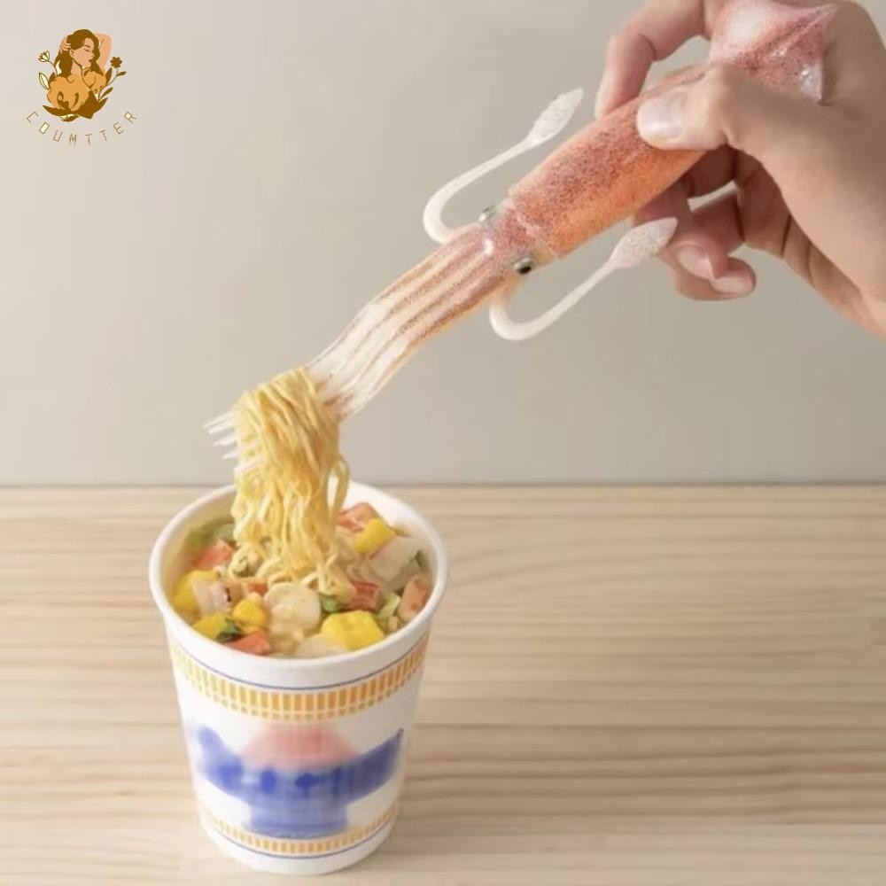 BACKSTAGE Octopus Noodle Fork, 3-in-1 Squid-Shaped Food Picks,ตลกทนความร้อนเครื่องมือทําอาหารแบบพกพา