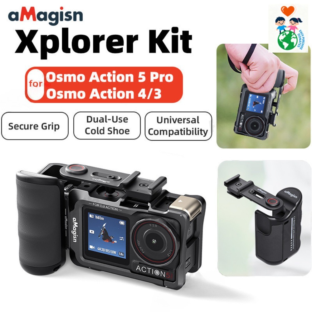 (ในสต็อก) Xplorer Grip Kit การถ่ายภาพถนนสําหรับ DJI Osmo Action 5 Pro/4/3 Ergonomic Anti-Slip Grip พ