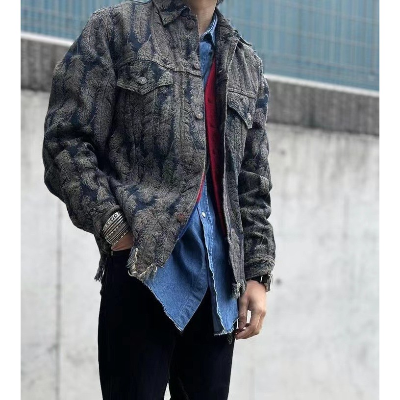 Kapital Fringd Loose Lapel Denim Jacket ผู้ชาย