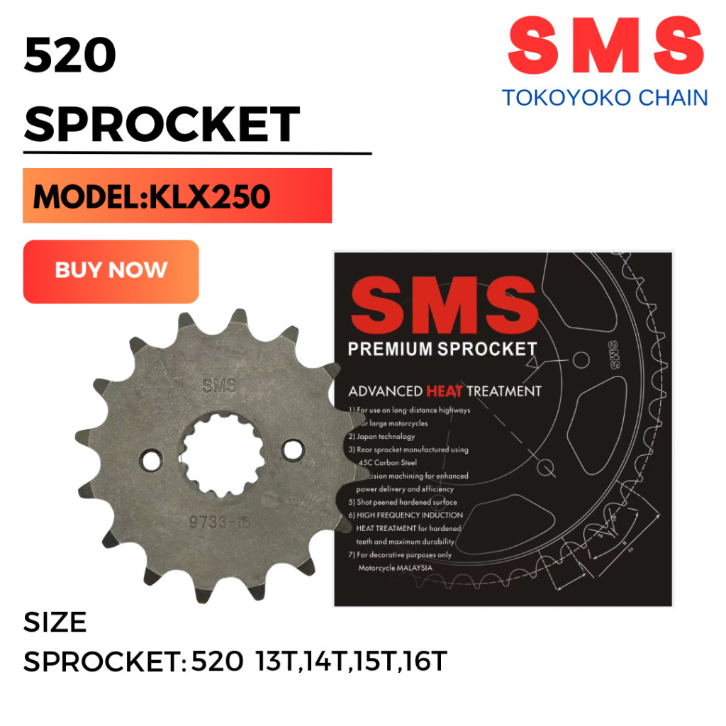 520 SMS KLX250 KAWASAKI PREMIUM FRONT SPROCKET สําหรับ KAWASAKI BLACK STEEL