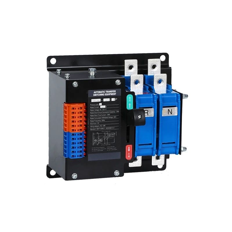 บรรจุภัณฑ์เดิมคุณภาพสูง 125A ATS FMQ4G 125A 2P-N 2P ไฟฟ้าอัตโนมัติ Changeover Dual Power Switch เปลี
