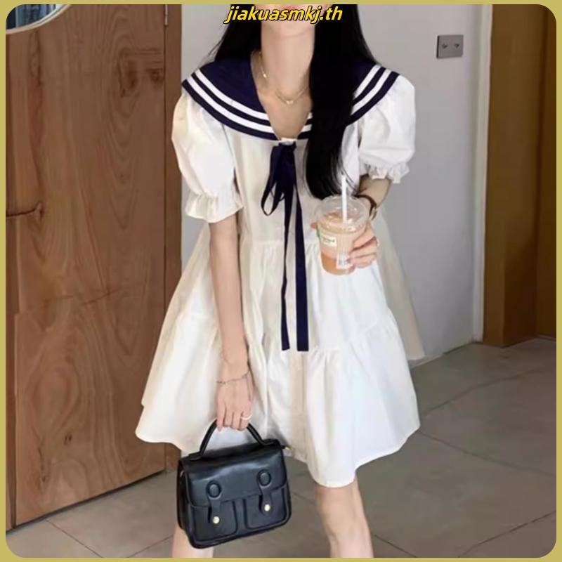 Hcs ชุดมินิเดรส คอปกกะลาสี สีขาว สไตล์เกาหลี สําหรับนักเรียน