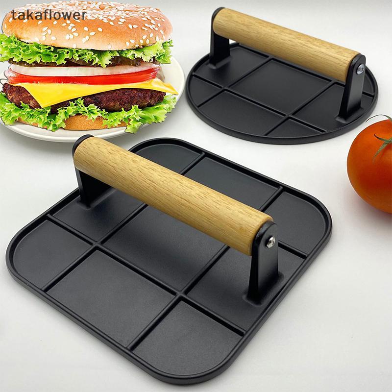 Takaflower Premium Cast Iron Burger Press, Meat Press, Sandwich Pres, Wood Handle, สําหรับย่างแซนวิช