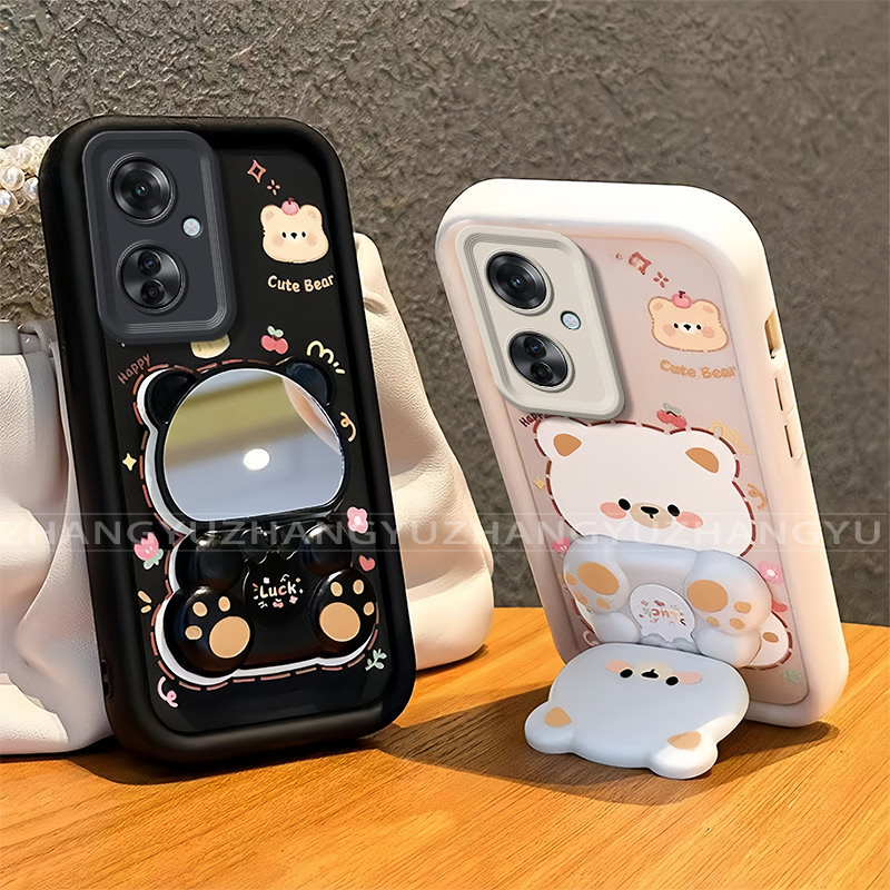 เหมาะสําหรับ OPPO RENO 11 11F 5G PRO เคสโทรศัพท์ใหม่น่ารักหมีกระจกขาตั้ง lprotective พร้อมความงามปกอ่อน JT07