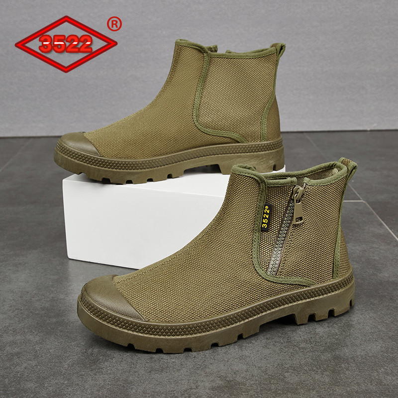 คลังสินค้าพร้อม = 3522 รองเท้าป้องกันฝุ่นไดร์เวอร์ซิปคําเดียวเหมืองถ่านหินขับรถสูงด้านบนทนต่อการสึกห