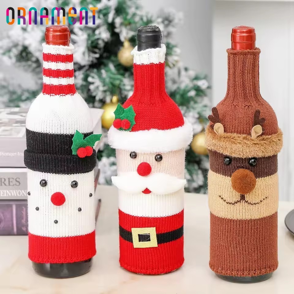 [H&L]ชุดครอบขวดไวน์คริสต์มาส Santa Snowman 1/2/3 ชิ้น | ตกแต่งผ้าถักสําหรับบ้านของที่ระลึกของขวัญตกแต่งโต๊ะปาร์ตี้