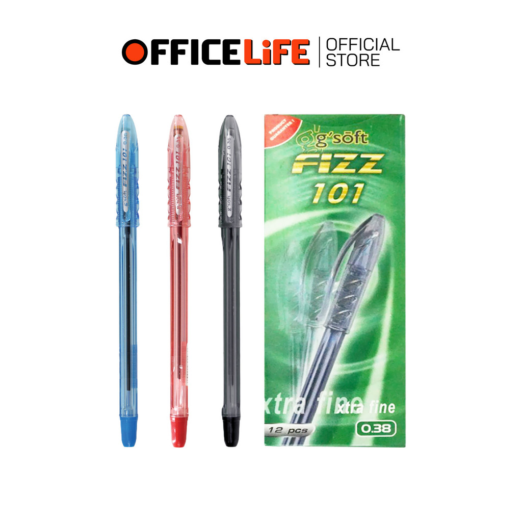 G-Soft (จีซอฟท์) ปากกาลูกลื่นเจล ปากกา รุ่น FIZZ101 ขนาด 0.38 มม. หมึกน้ำเงิน หมึกดำ หมึกแดง ( 12 ด้