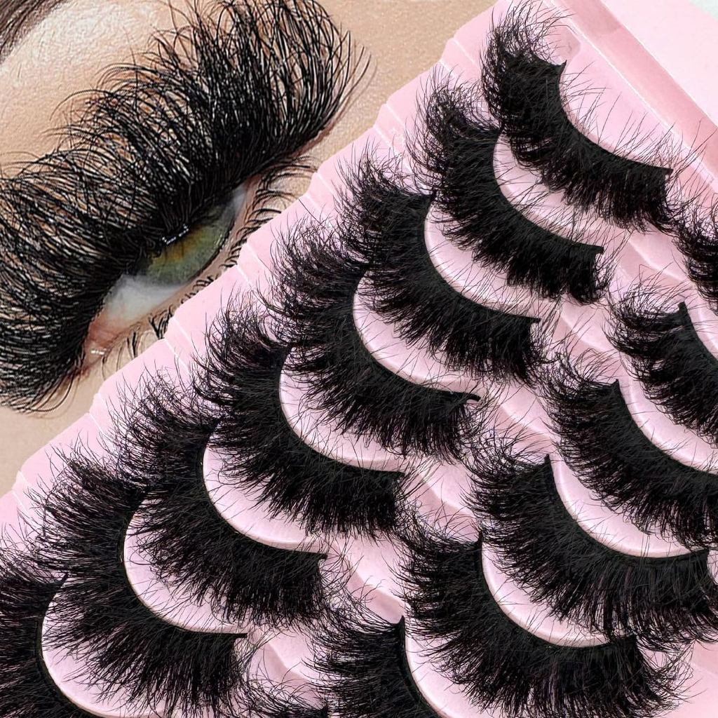 HBZGTLAD ขนตาปลอมขนมิงค์เทียม 9 คู่ Fluffy Dramatic Volume, Wispy Lashes แถบยาว (LZ-12)