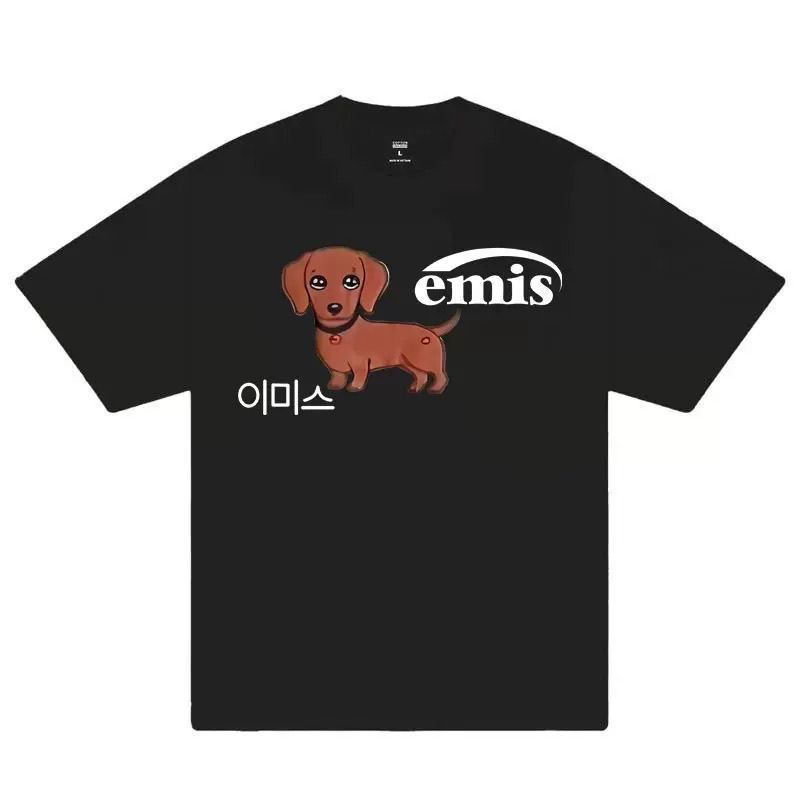 Street Wear emis Dachshund Letter Print Casual All-Match เสื้อยืด