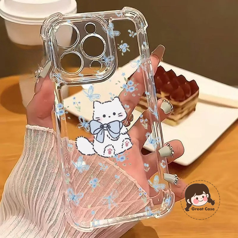 น่ารักโบว์แมวสี่มุมเคสโทรศัพท์สําหรับVivo V21E V20 SE V19 Neo V17 Pro V9 V5 Plus Y3 Y3S T4 Lite Ultr