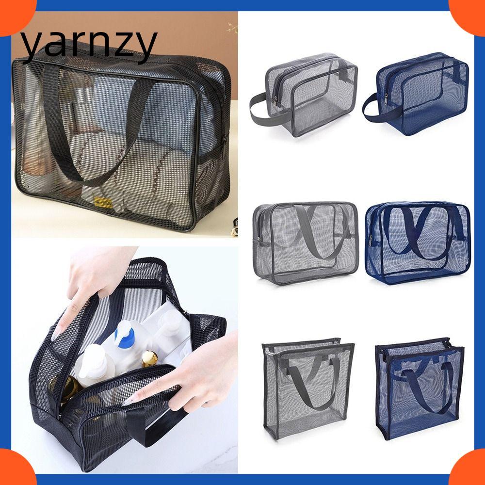 YARNZY ถุงตาข่ายอาบน้ํา, สีเทาสีฟ้า Quick Dry Handhold Storage Bag, แบบพกพาพับได้ขนาดใหญ่ Capcity ตาข่ายห้องน้ําพกพา Tote ห้องน้ํา Shower Organizer