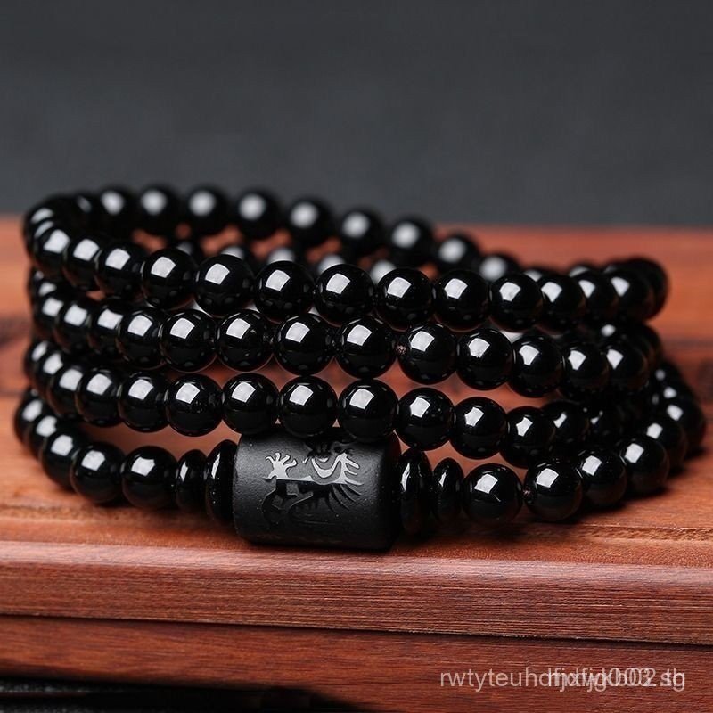 Obsidian Frosted Dragon Phoenix สร้อยข้อมือวงกลม.Multi-circle และลูกปัดEarth tone เหมาะสำหรับผู้ชายแ