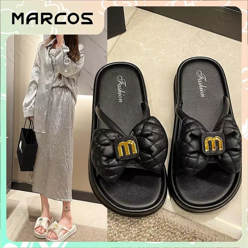 MARCOS รองเท้าแตะยางผู้หญิง รองเท้าแตะคู่ใส่ในบ้านฤดูร้อน พื้นหนาไม่ลื่น รองเท้าแตะสำหรับทุกฤดู #07