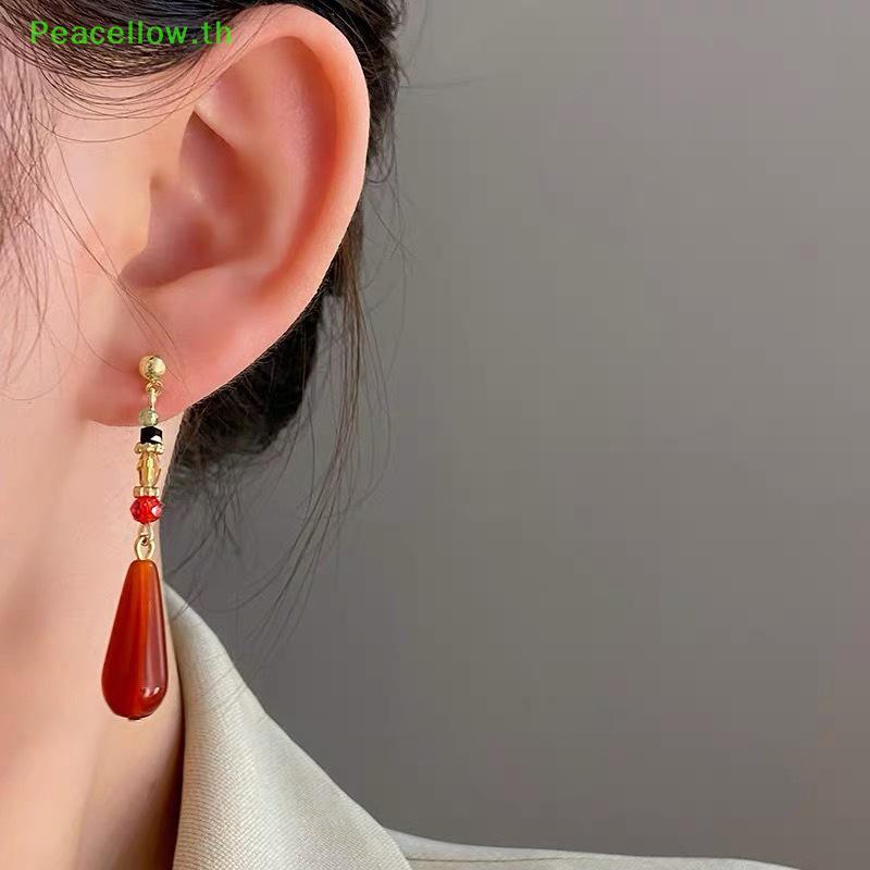 ต่างหูคลิปหัวเข็มขัดยาวทรงหยดน้ำ สไตล์จีนHanfu แบบคลาสสิก สีแดง เหมาะทำของขวัญ - รูปที่ 2