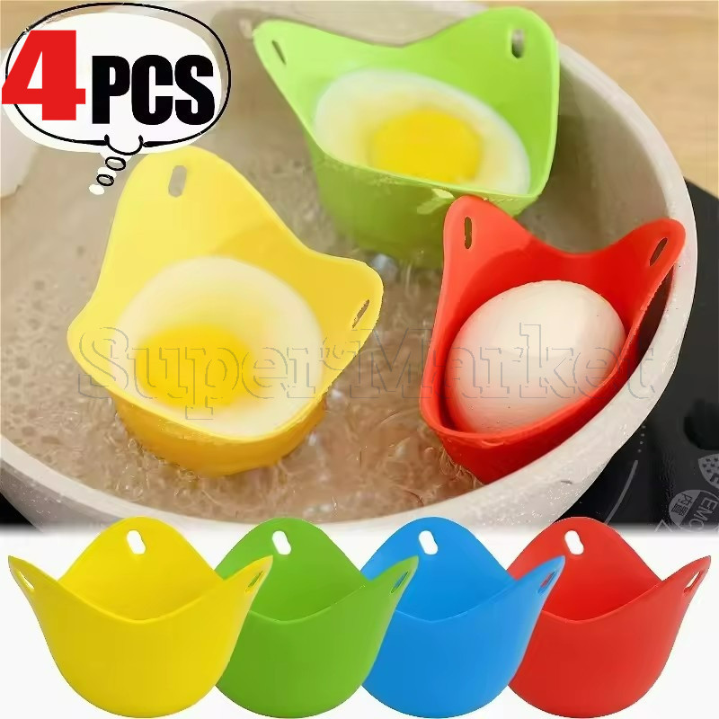 1/4 ชิ้นซิลิโคนไข่ Poacher ถ้วย - Non Stick Pan Egg Steamer ถาด - แบบพกพาไข่แม่พิมพ์ถาด - สําหรับไมโครเวฟ Air Fryer - เครื่องต้มไข่ถ้วยแม่พิมพ์ -ครัวทําอาหารไข่ Gadget