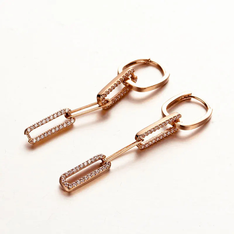 585 purple gold plated 14K rose gold inlaid crystal fashion earrings for women light luxury long cha