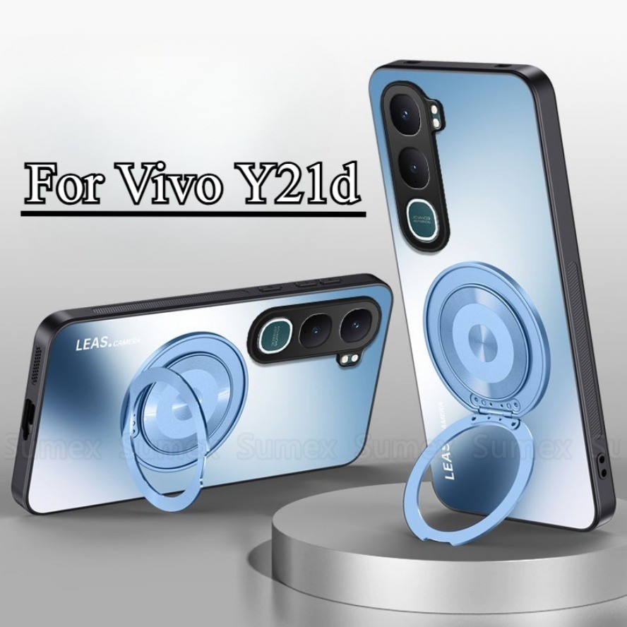 Frosted Stand Holder แหวนยึดเคสโทรศัพท์สําหรับ Vivo Y21d 2025 Matte Hard ปลอกกันกระแทกฝาหลัง Vivov21d Vevo Y21 DY 21d 4G 5G