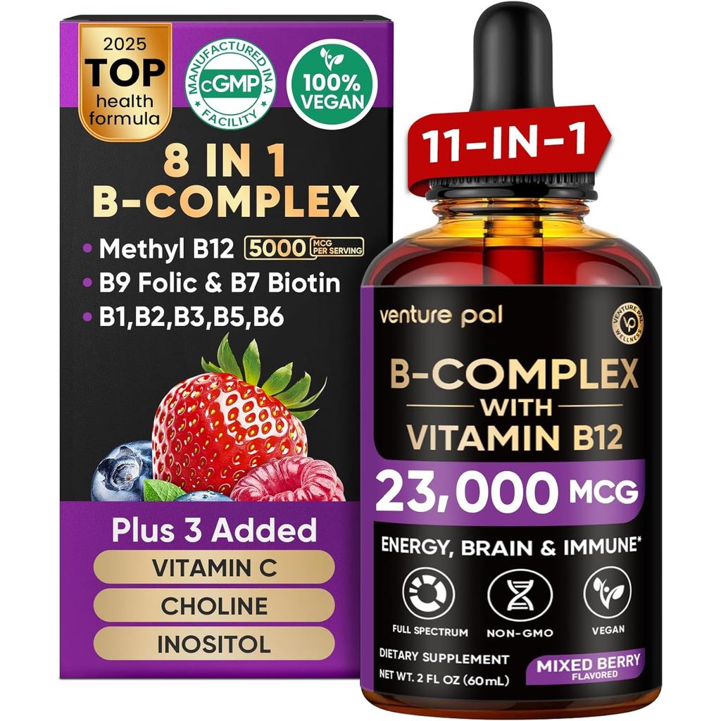 Venture Pal 11-in-1 Vitamin B Complex Liquid Drops, B12 Methylcobalamin | บี9 โฟลิค | B1,B2,B3,B5,B6