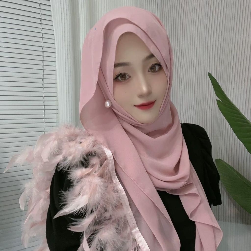 /ต่างหู羽绒服大包头巾马来西亚印大型羽绒服巾真毛巾Pearl Chiffon Feather Hijab