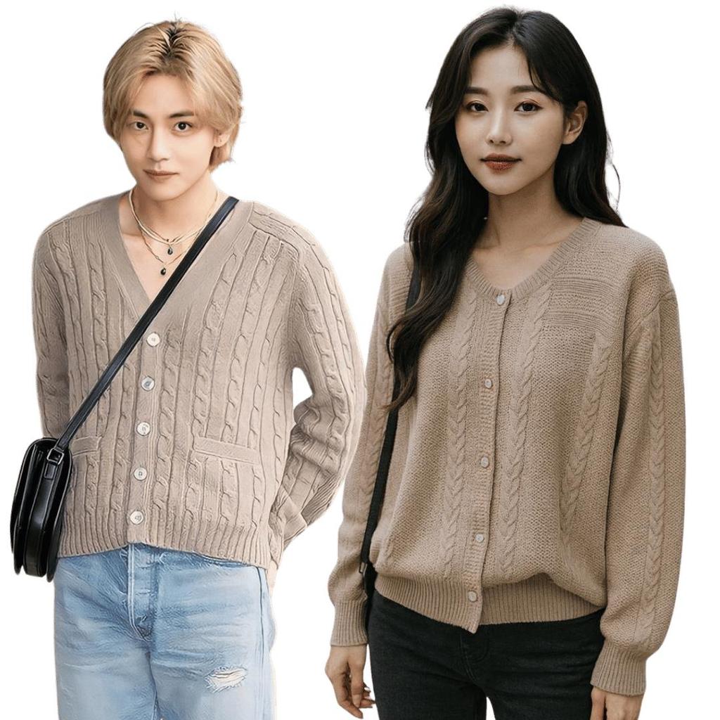 Kim Taehyung bangtan Knit คาร์ดิแกนถักหนา IB TAEHYUNG พรีเมี่ยมถักคอมพิวเตอร์หนา