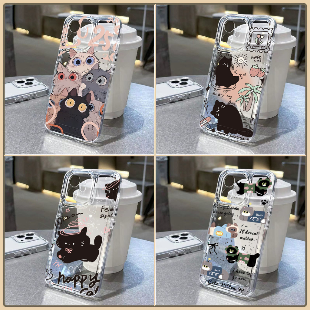 Space Case For iPhone 17 11 13 16 15 12 14 Pro Max 7 8 Plus SE X XSMax XR CuteCat Clear TPU กันกระแทก เคสโทรศัพท์มือถือ