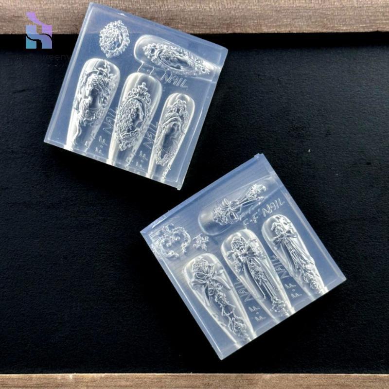 Teeny-weeny สไตล์ยุโรป Avatar กรอบรูป 3D ซิลิโคนเล็บแม่พิมพ์ DIY Bow Design โปร่งใสเล็บแม่แบบเล็บเคร