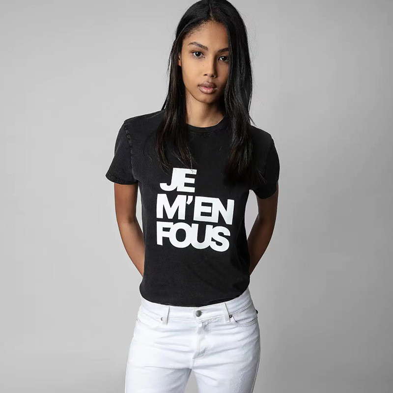 เสื้อยืดแขนสั้น mujer Zadig & Voltaire ฤดูใบไม้ผลินี้ ลายพิมพ์เกล็ดหิมะ