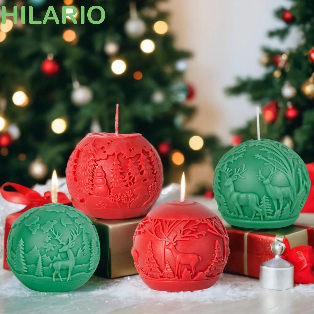 HILARIO Christmas Ball Mold, 3D Elk Aromatherapy Candle Mold, เทียนทําเครื่องมือต้นคริสต์มาส Non-sti