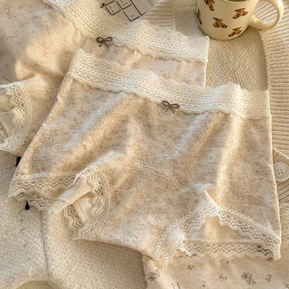🧸L-2XL🧸กางเกงชั้นในสตรีผ้าฝ้ายแท้ นุ่มสบาย ตัดเย็บเข้ารูป ลายดอกไม้น่ารัก ป้องกันภาพลามกอนาจาร ดีไซน์ป้องกันการบีบรัดสะโ