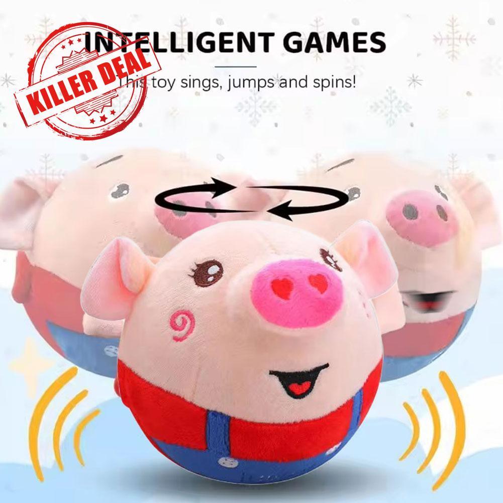 สมาร์ท Interactive ของเล่น Moving Squeaky Pig Plush พร้อมเพลง Usb ชาร์จล้างทําความสะอาดได้ Bouncing 