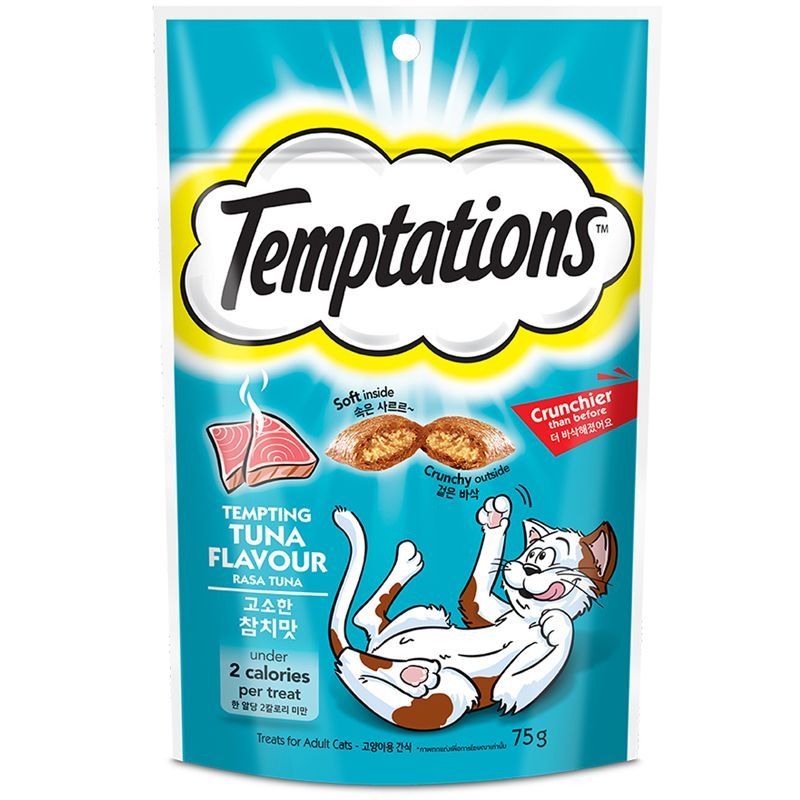 เทมเทชันส์รสเทมติ้งทูน่าขนมแมวกรอบนอกนุ่มใน75ก Temptations Tampting Tuna Cat Snack Biscuit 75g [8851393000212 ]